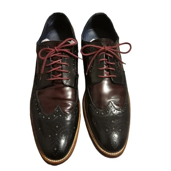 Johnston & Murphy Black Mahoghany Wingtip Oxfords Italian Men's Shoes Size 10 M‎ - Picture 2 of 6